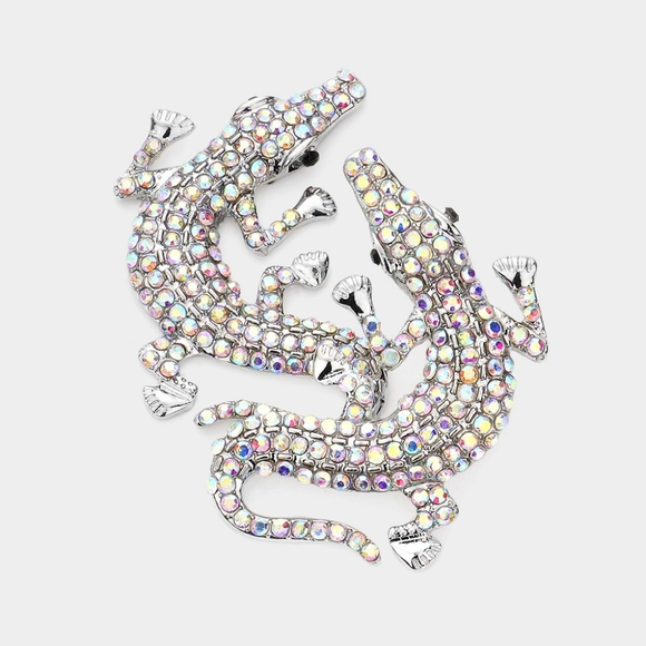 Abalone Alligator Crocodile Earrings Crystal Style Statement Fashion Jewelry - Picture 1 of 2